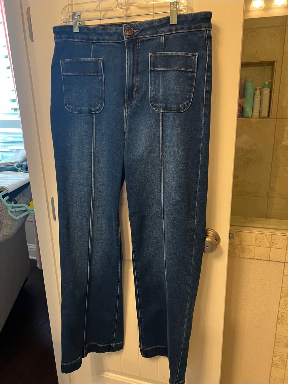 Lauren Conrad Women’s Dark Blue Wide-Leg Jeans with Front Patch Pockets